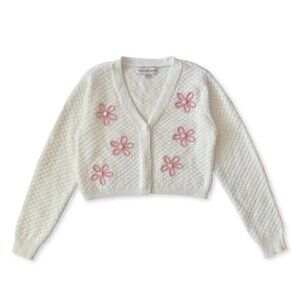 Willow & Wind Daisy Flower Cropped Knit Cardigan White Pink Balletcore Dollette